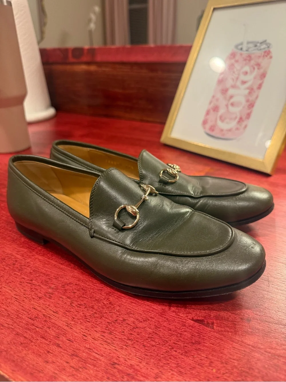 Women’s Gucci Jordaan Horsebit Leather Loafers Dark Green 37.5 mint condition